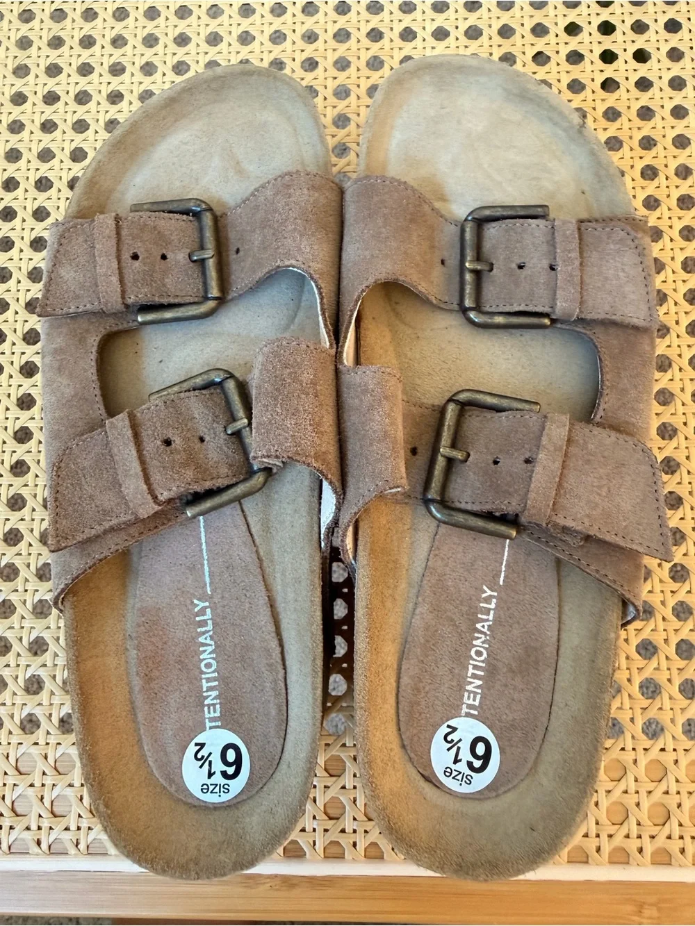 INTENTIONALLY BLANK Brown Suede Double-Buckle Platform Sandals